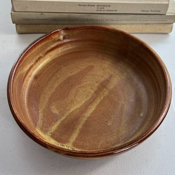 Art Studio Pottery Hand Thrown Dish Bowl Artist Stamped 9.5" - Picture 4 of 14